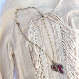 Lucky Brand red multi charm cross necklace